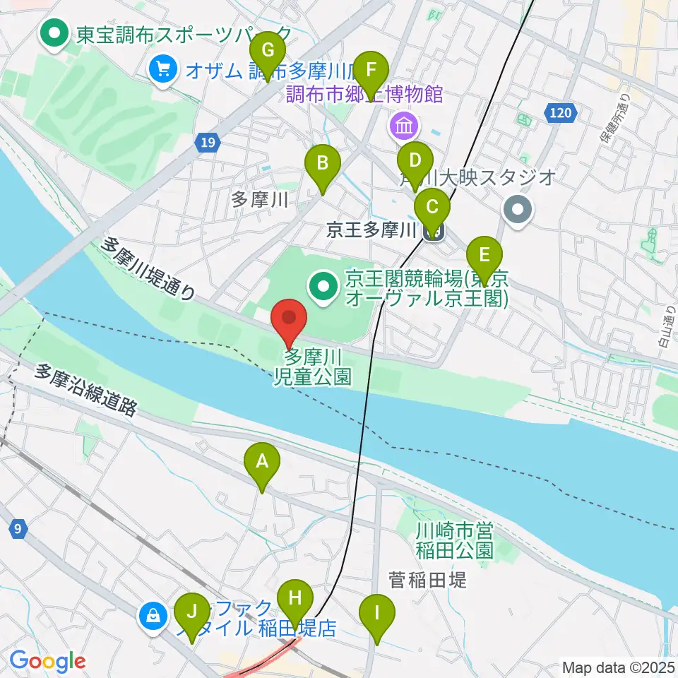 多摩川児童公園少年野球場周辺のコンビニエンスストア一覧地図