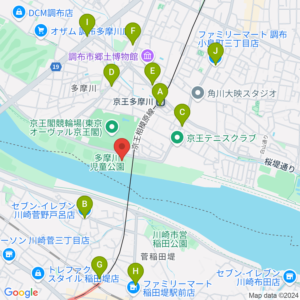 多摩川児童公園ソフトボール場周辺のコンビニエンスストア一覧地図