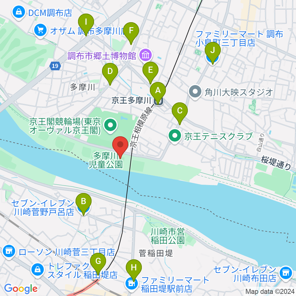 多摩川児童公園ソフトボール場周辺のコンビニエンスストア一覧地図