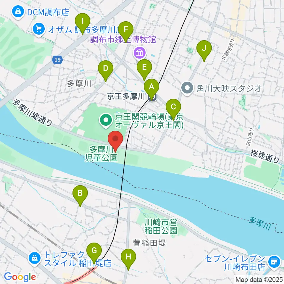 多摩川児童公園ソフトボール場周辺のコンビニエンスストア一覧地図
