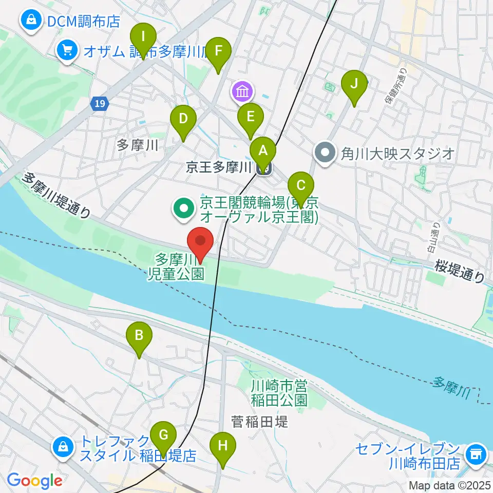 多摩川児童公園ソフトボール場周辺のコンビニエンスストア一覧地図