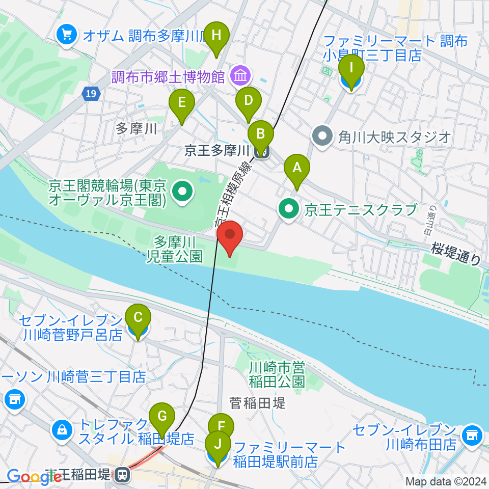 多摩川児童公園サッカー場周辺のコンビニエンスストア一覧地図