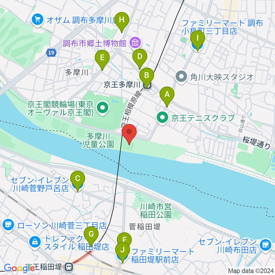 多摩川児童公園サッカー場周辺のコンビニエンスストア一覧地図