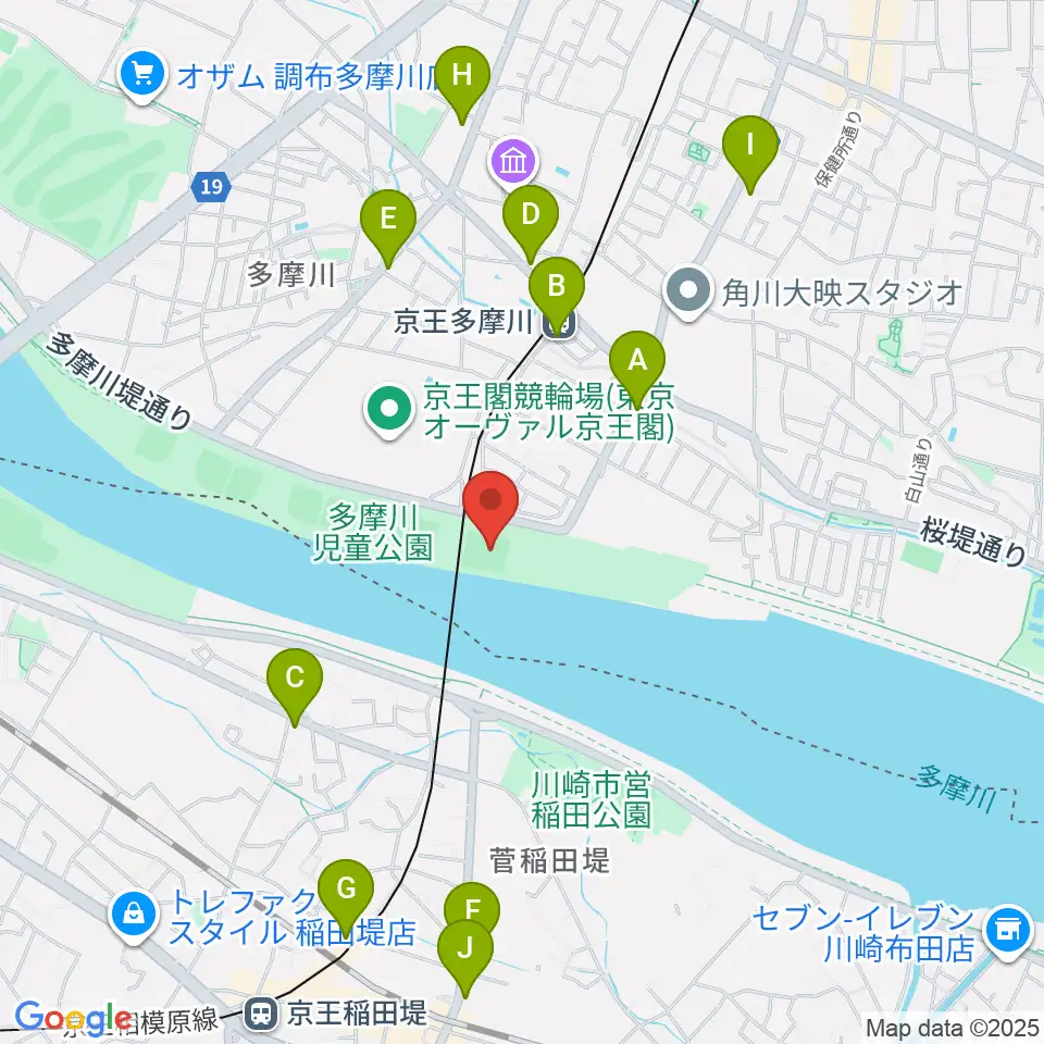 多摩川児童公園サッカー場周辺のコンビニエンスストア一覧地図
