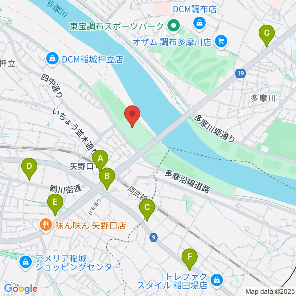 多摩川緑地公園野球場周辺のコンビニエンスストア一覧地図