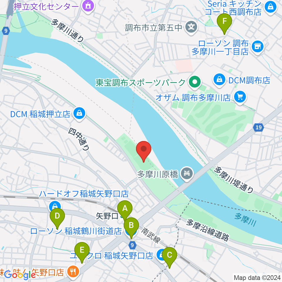 多摩川緑地公園ソフトボール場周辺のコンビニエンスストア一覧地図