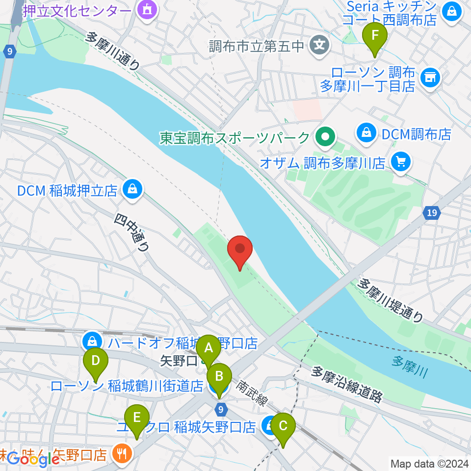 多摩川緑地公園ソフトボール場周辺のコンビニエンスストア一覧地図