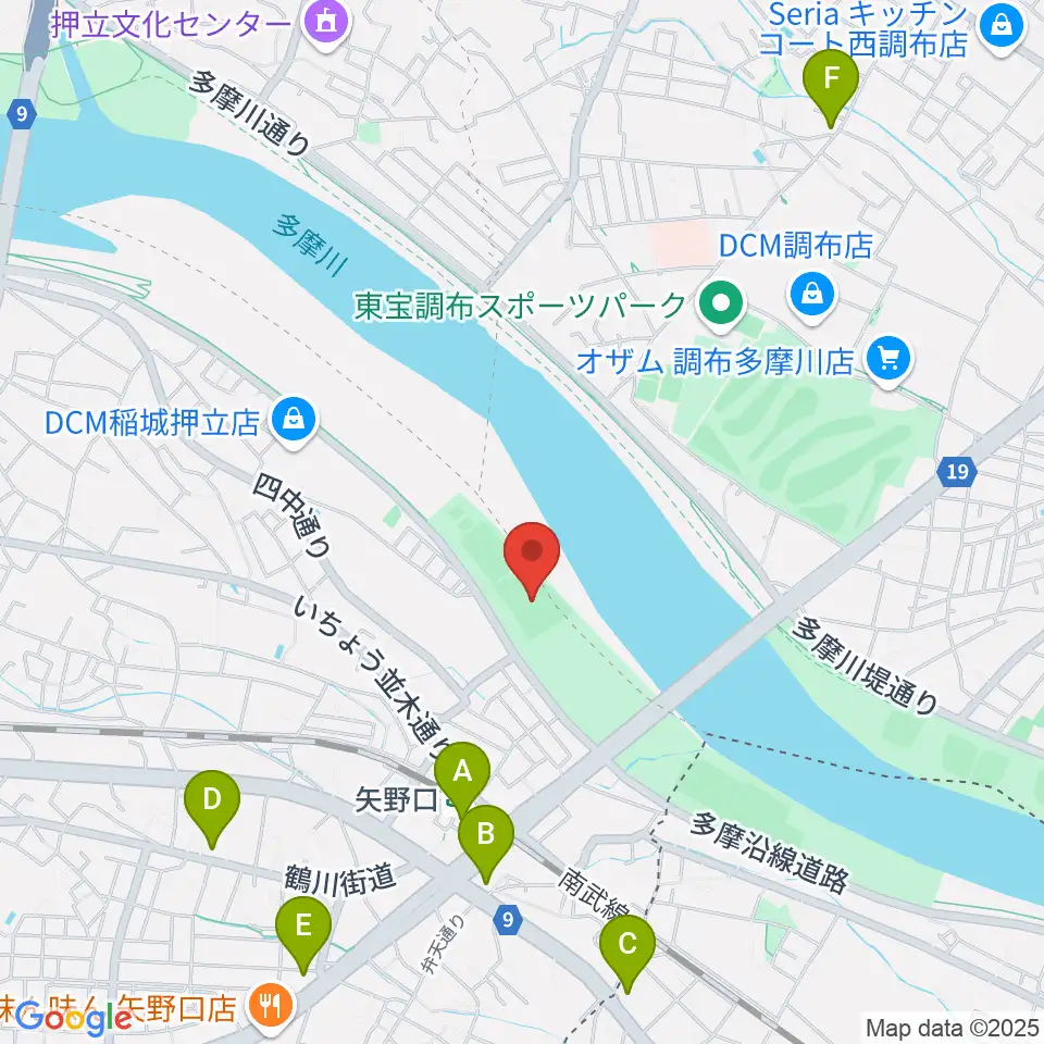 多摩川緑地公園ソフトボール場周辺のコンビニエンスストア一覧地図