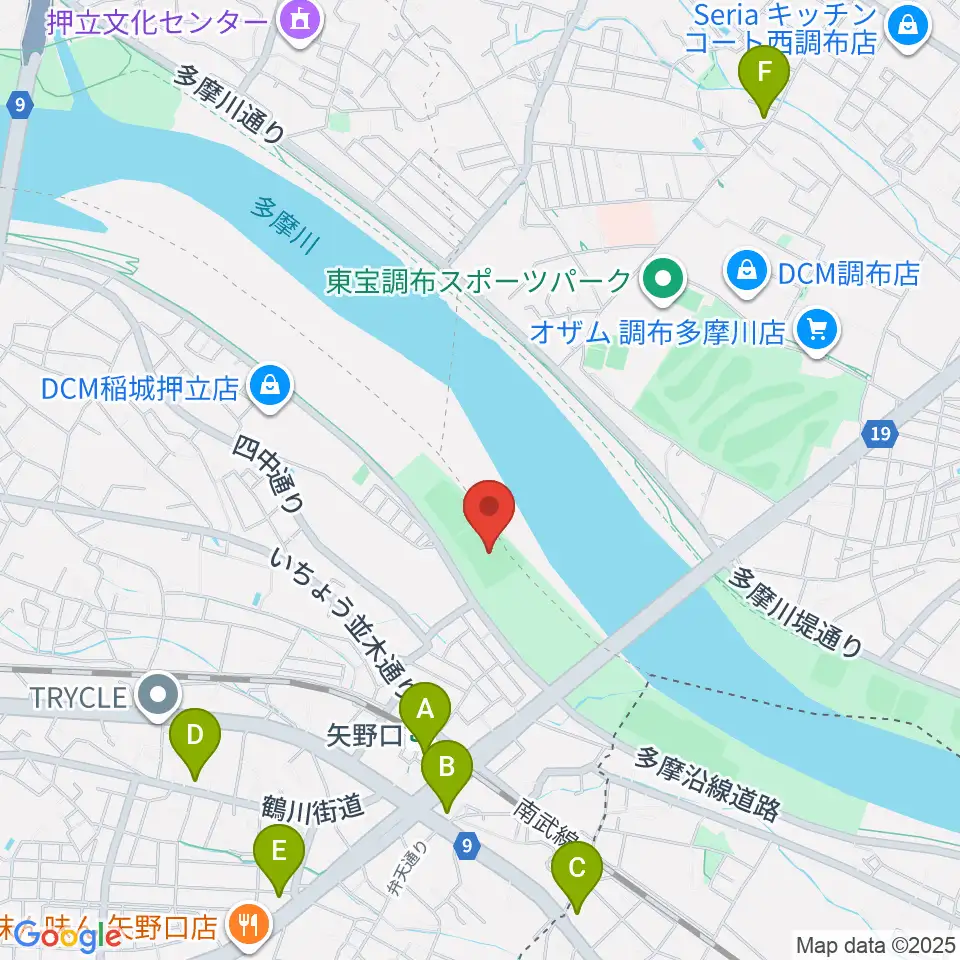多摩川緑地公園ソフトボール場周辺のコンビニエンスストア一覧地図