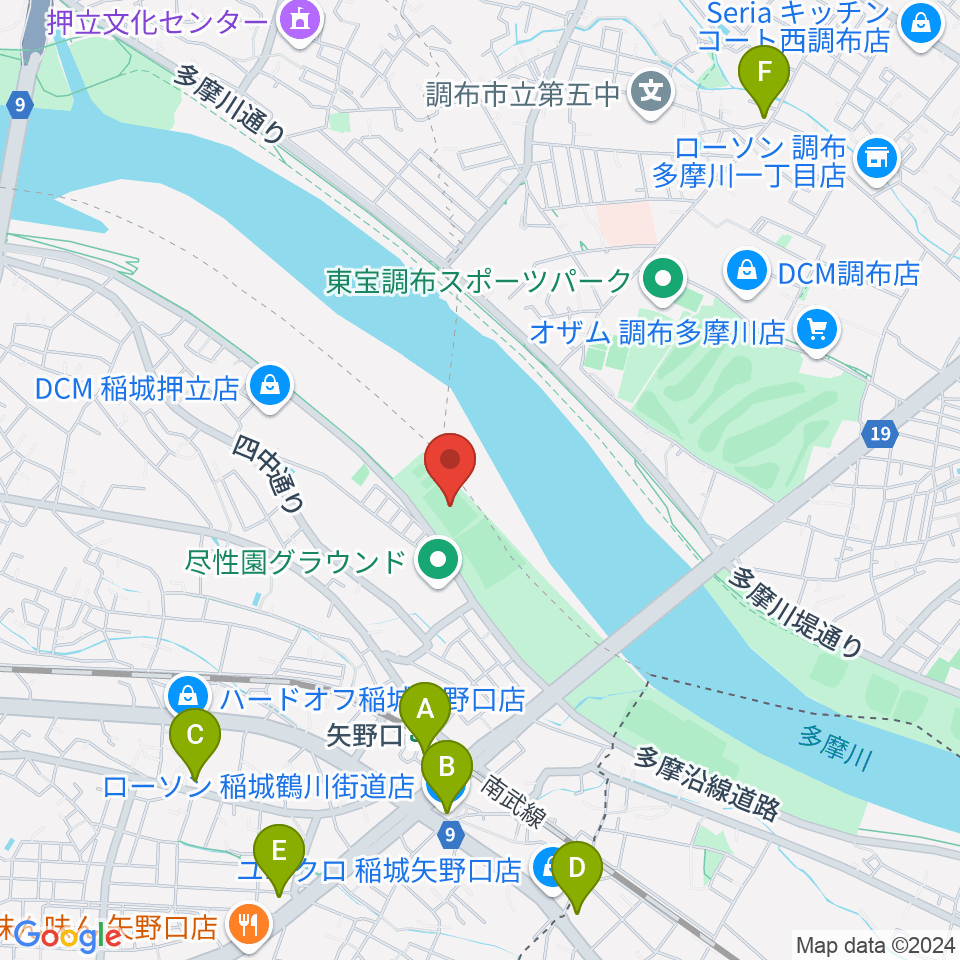 多摩川緑地公園多目的広場周辺のコンビニエンスストア一覧地図