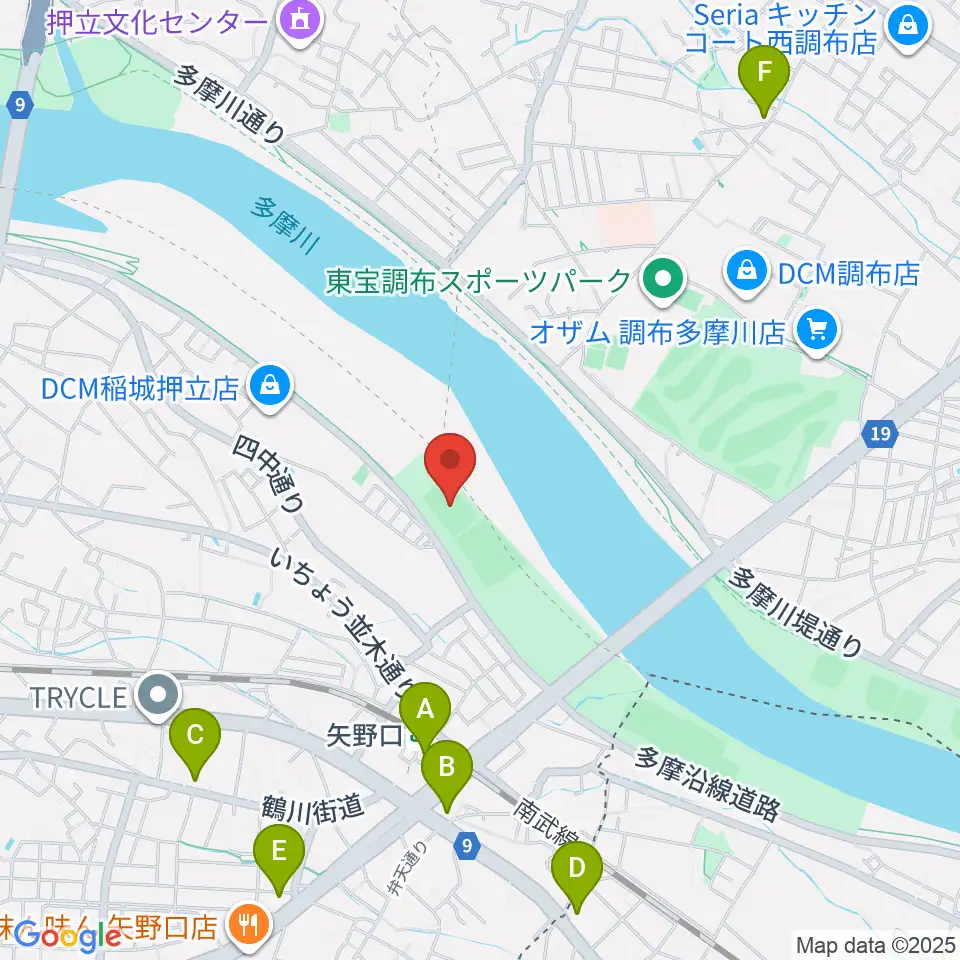 多摩川緑地公園多目的広場周辺のコンビニエンスストア一覧地図