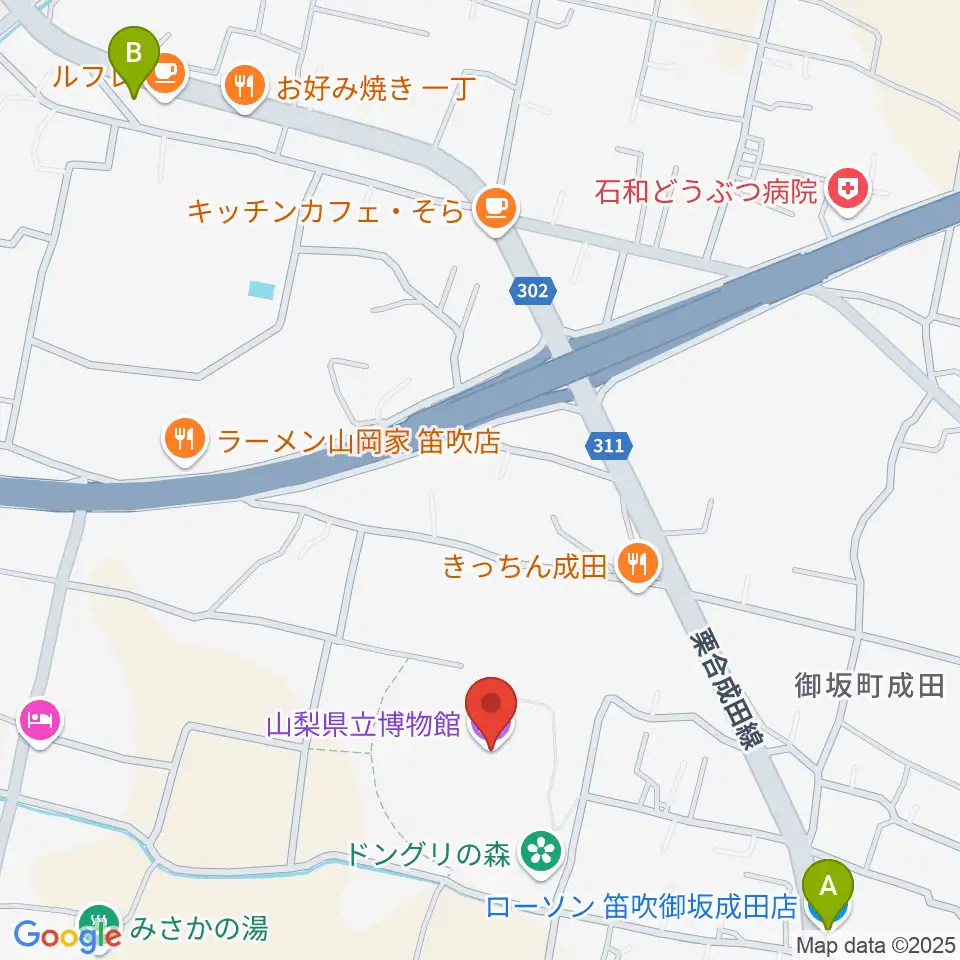 山梨県立博物館 かいじあむ周辺のコンビニエンスストア一覧地図