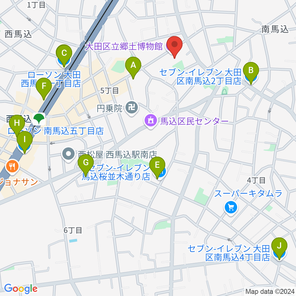 大田区立郷土博物館周辺のコンビニエンスストア一覧地図