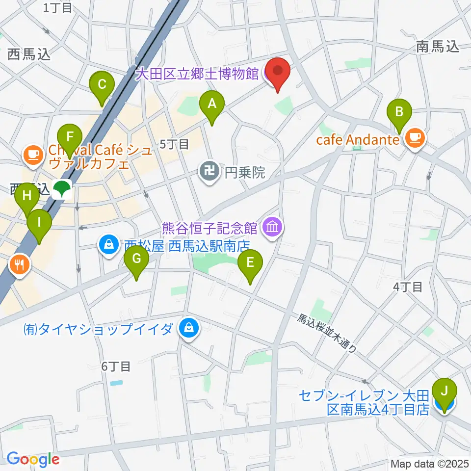 大田区立郷土博物館周辺のコンビニエンスストア一覧地図