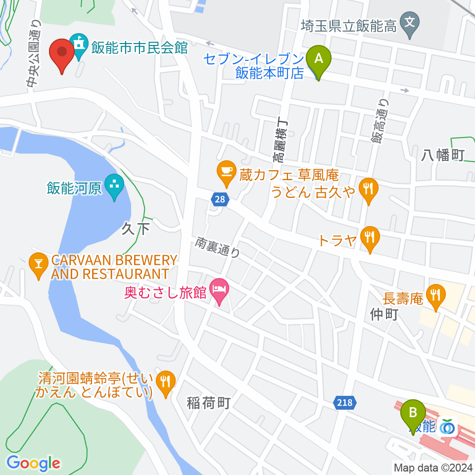 飯能市立博物館周辺のコンビニエンスストア一覧地図