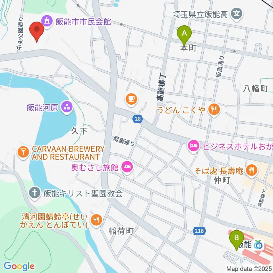 飯能市立博物館周辺のコンビニエンスストア一覧地図