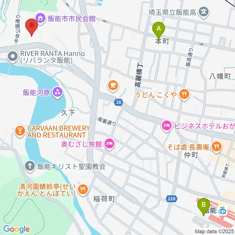飯能市立博物館周辺のコンビニエンスストア一覧地図