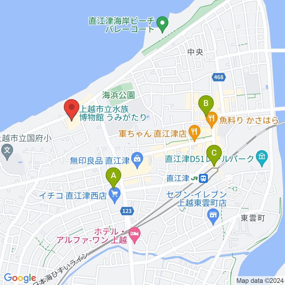 上越市立水族博物館うみがたり周辺のコンビニエンスストア一覧地図