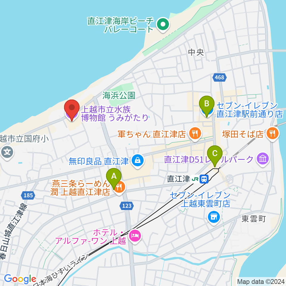 上越市立水族博物館うみがたり周辺のコンビニエンスストア一覧地図