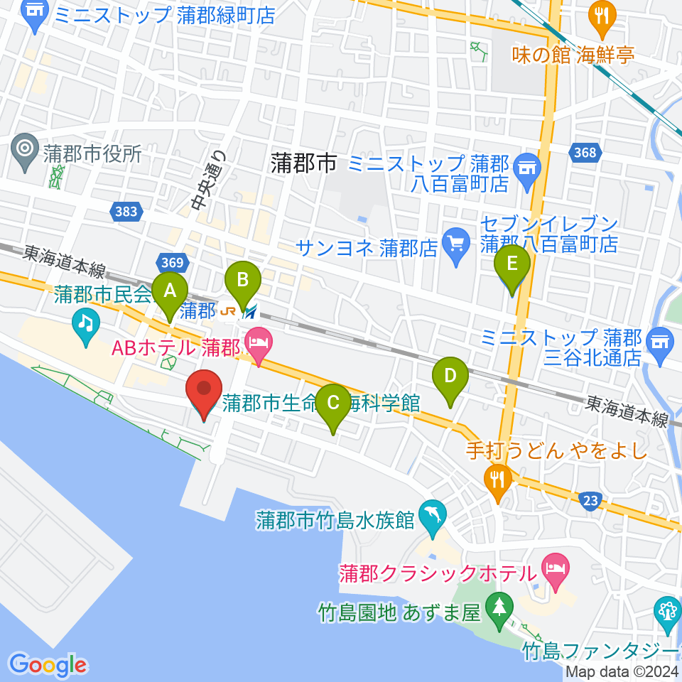 蒲郡市生命の海科学館周辺のコンビニエンスストア一覧地図