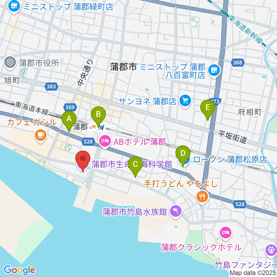 蒲郡市生命の海科学館周辺のコンビニエンスストア一覧地図