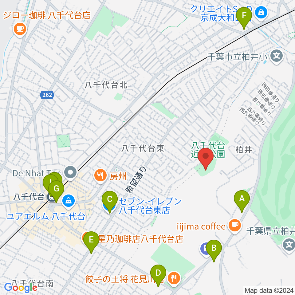 八千代台近隣公園小体育館周辺のコンビニエンスストア一覧地図