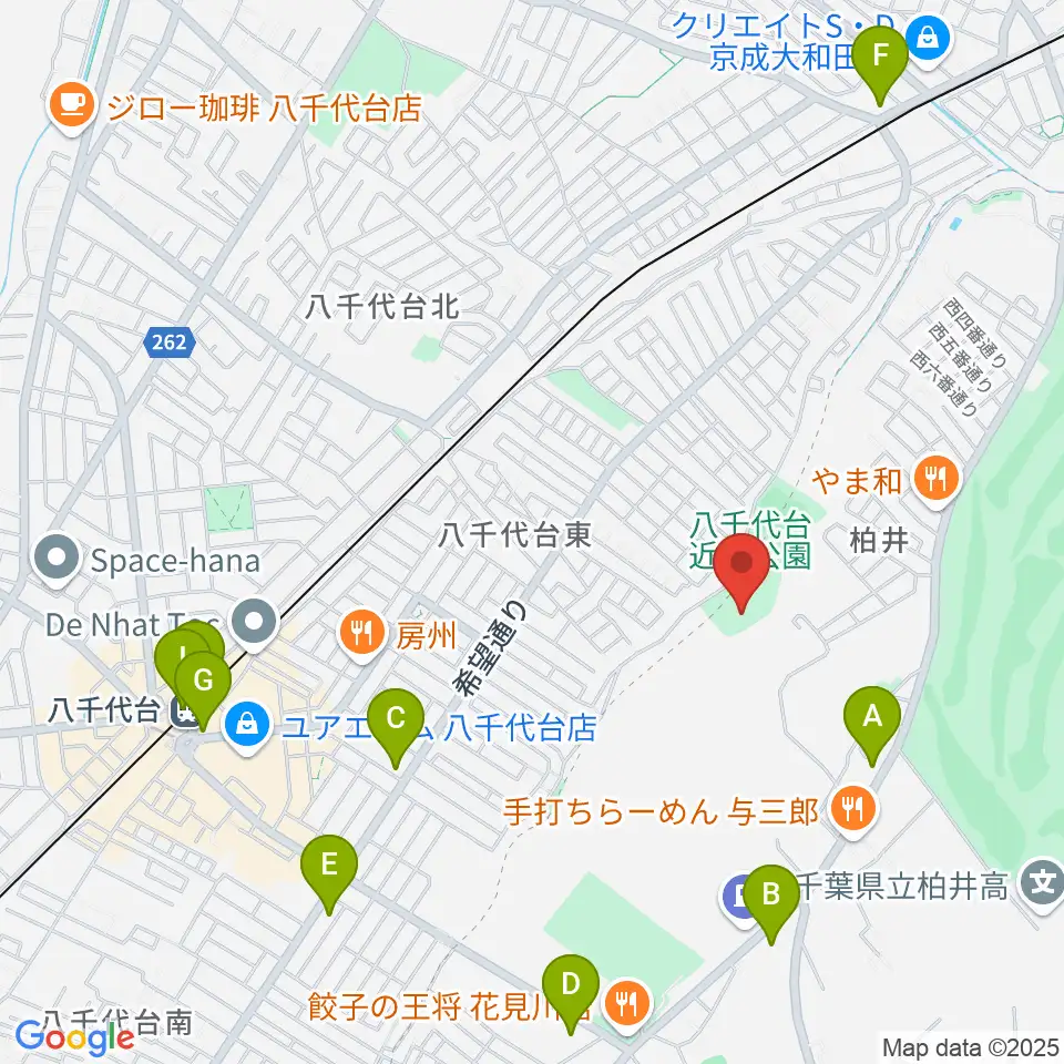 八千代台近隣公園小体育館周辺のコンビニエンスストア一覧地図