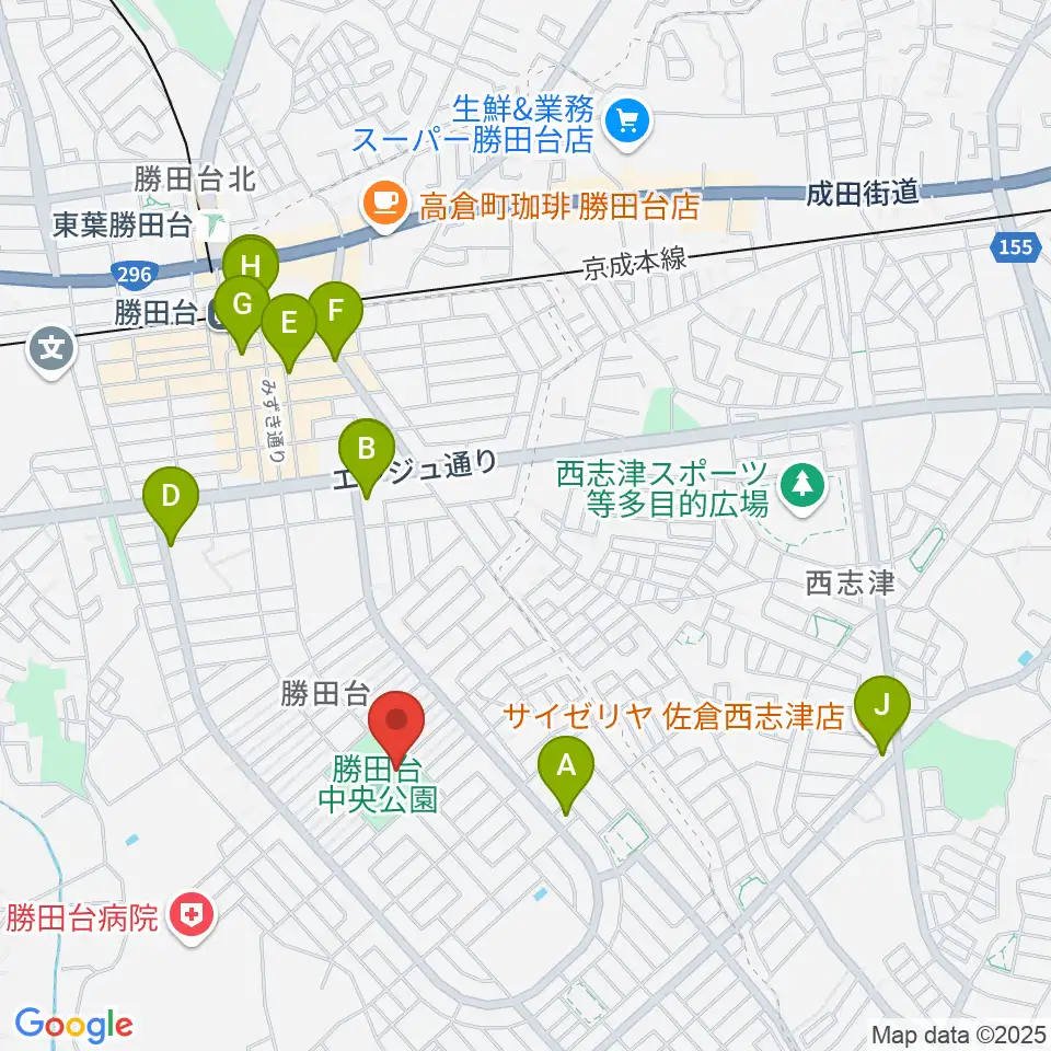 勝田台中央公園小体育館周辺のコンビニエンスストア一覧地図