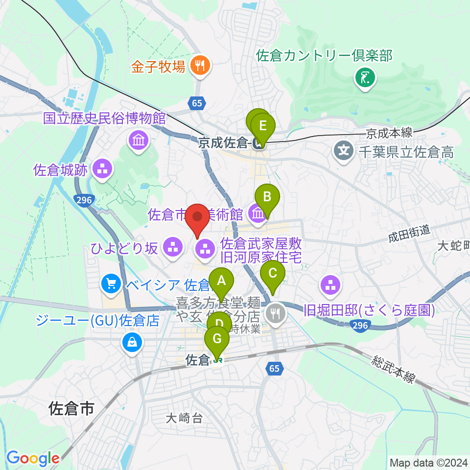 佐倉市民体育館周辺のコンビニエンスストア一覧地図