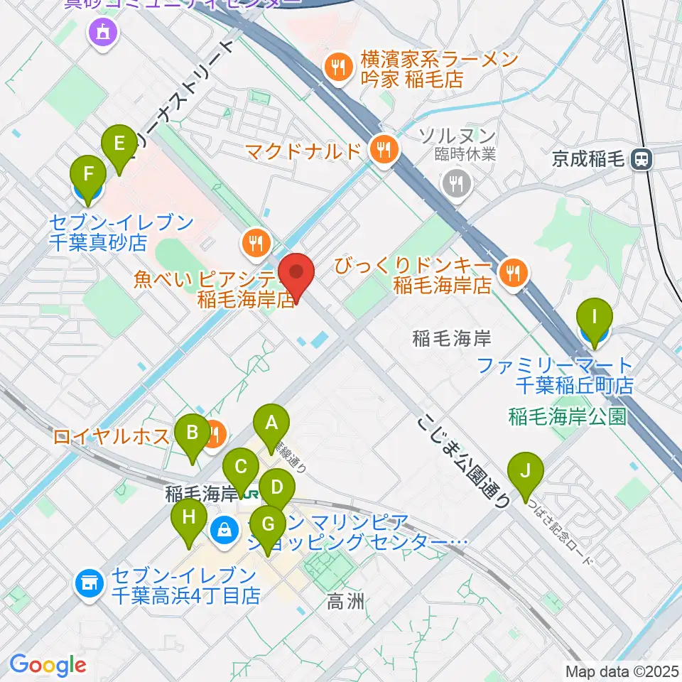 高洲スポーツセンター周辺のコンビニエンスストア一覧地図