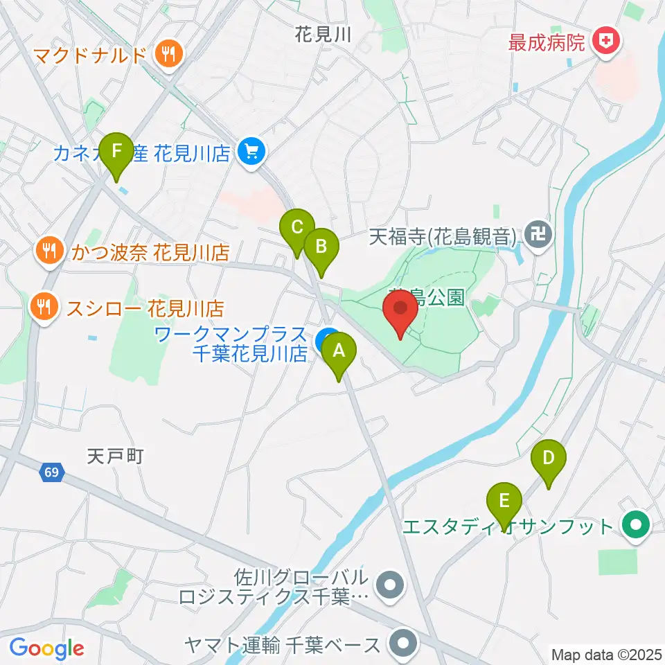 花島公園スポーツ施設周辺のコンビニエンスストア一覧地図