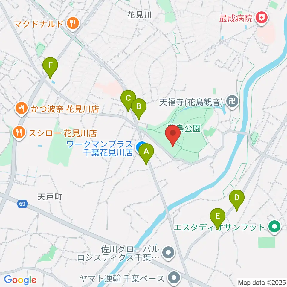 花島公園スポーツ施設周辺のコンビニエンスストア一覧地図