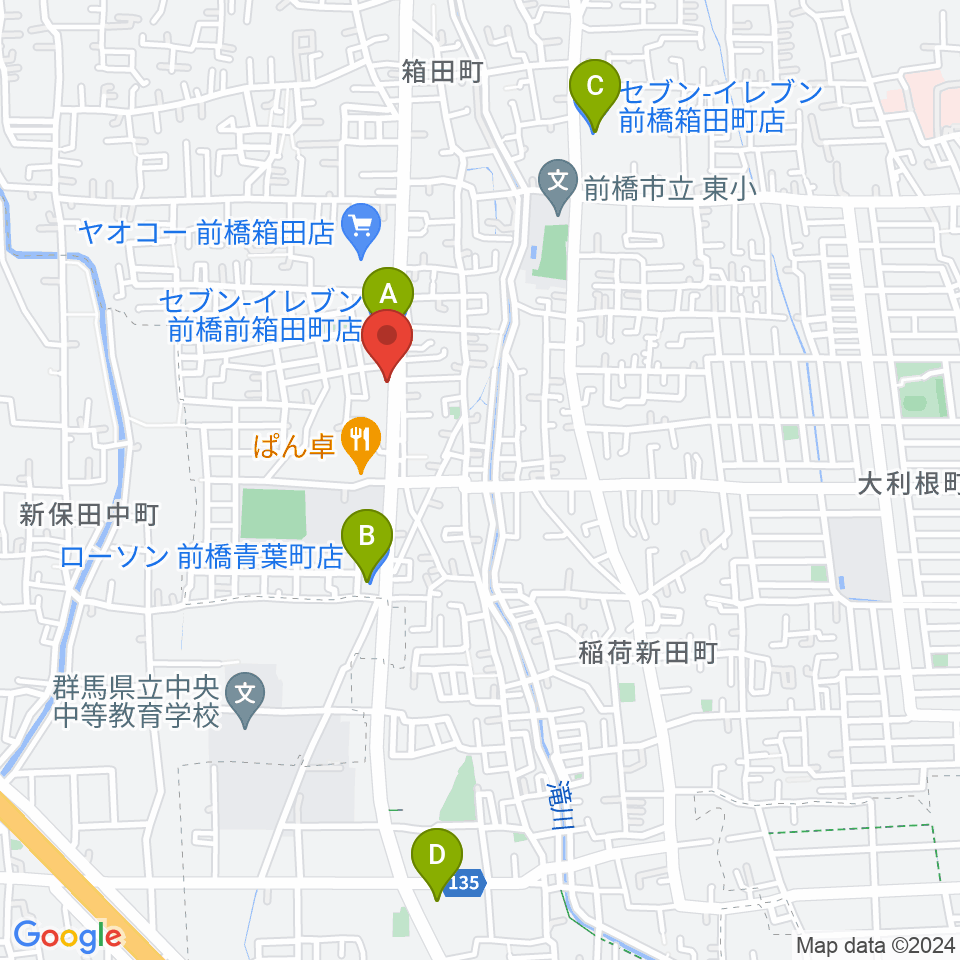 前橋アキュラシー周辺のコンビニエンスストア一覧地図