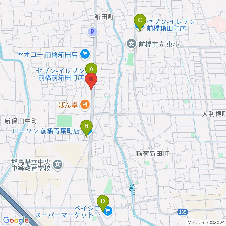 前橋アキュラシー周辺のコンビニエンスストア一覧地図