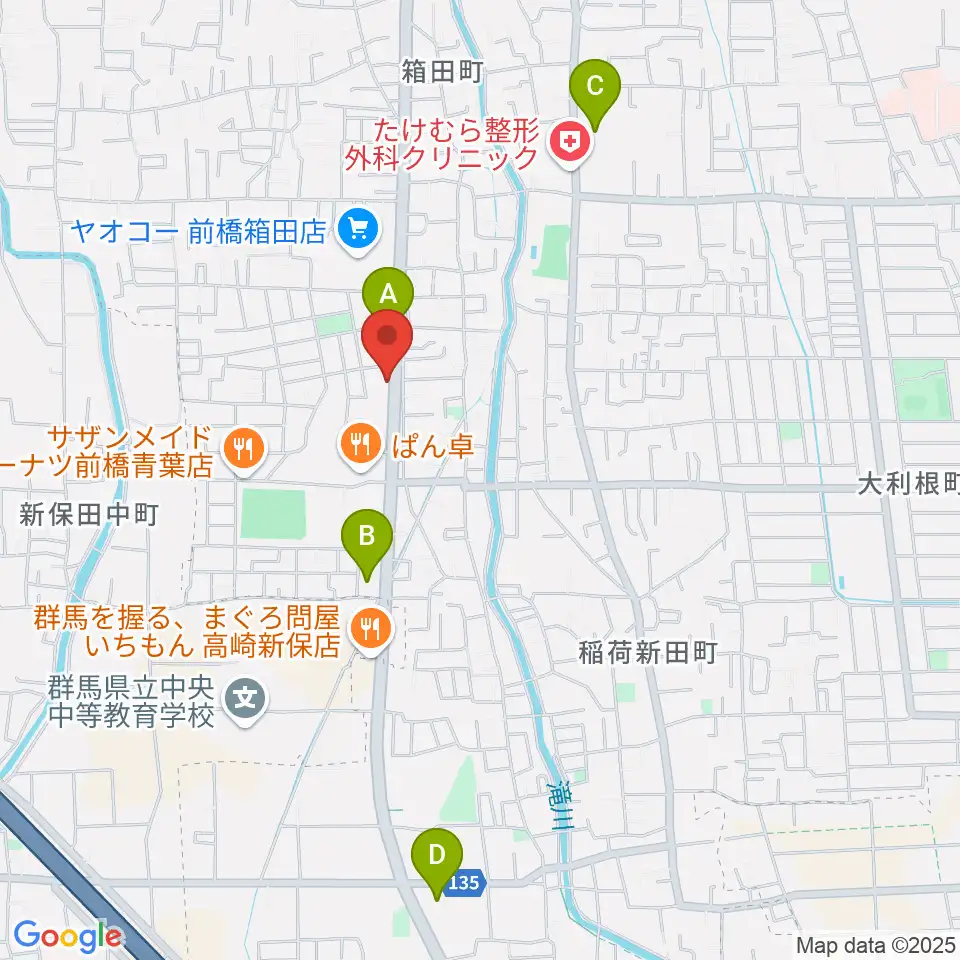前橋アキュラシー周辺のコンビニエンスストア一覧地図