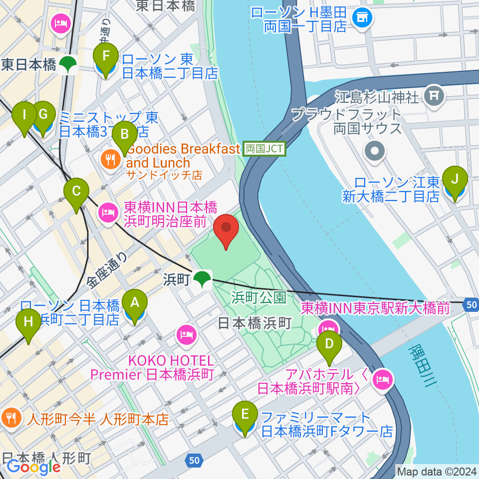 浜町運動場周辺のコンビニエンスストア一覧地図