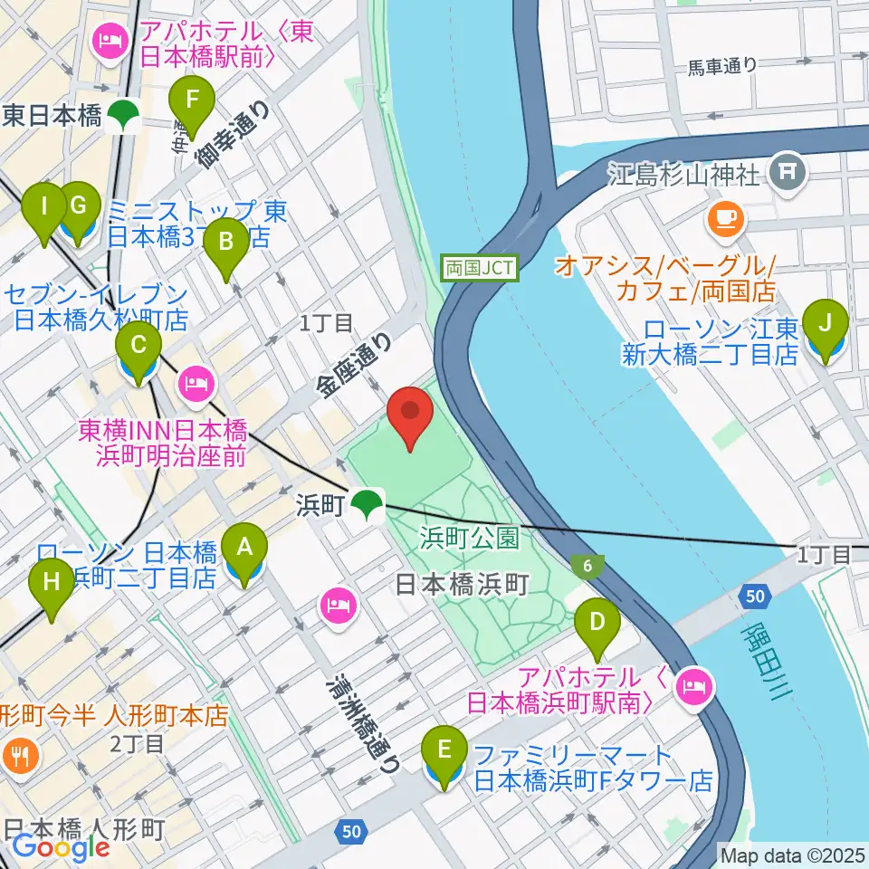浜町運動場周辺のコンビニエンスストア一覧地図