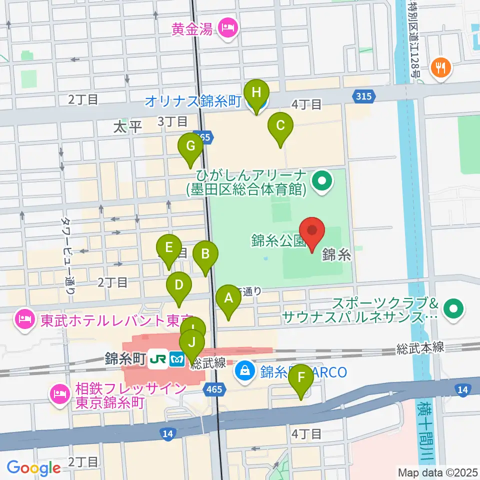 錦糸公園野球場周辺のコンビニエンスストア一覧地図