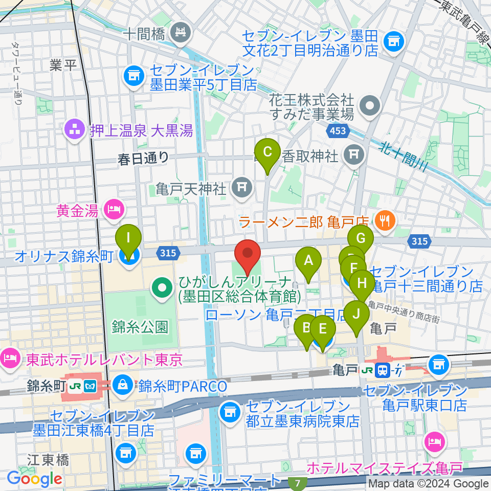 江東区営亀戸野球場周辺のコンビニエンスストア一覧地図