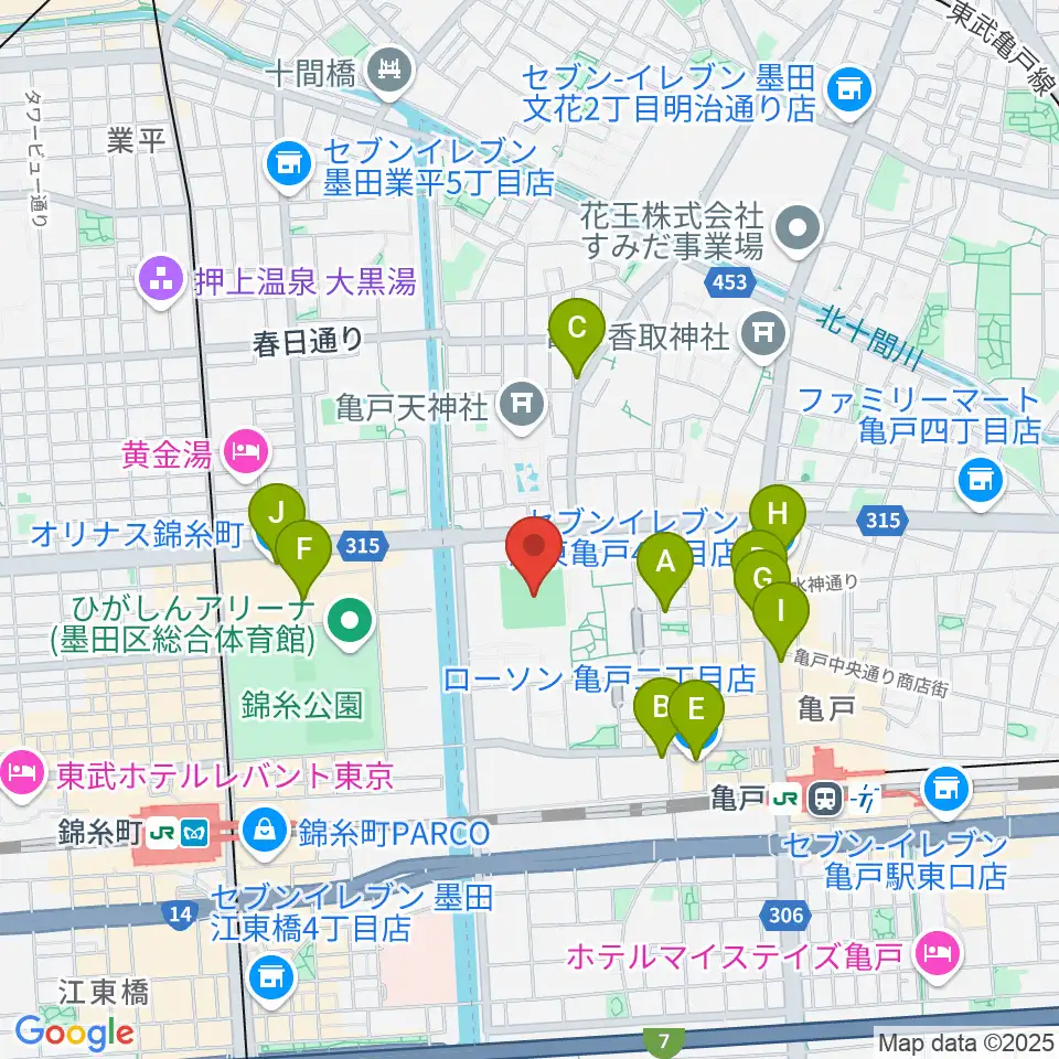 江東区営亀戸野球場周辺のコンビニエンスストア一覧地図