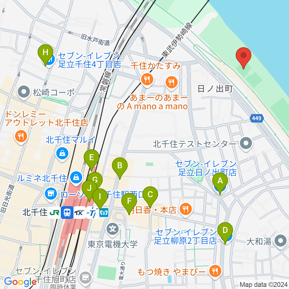 日の出町緑地野球場周辺のコンビニエンスストア一覧地図