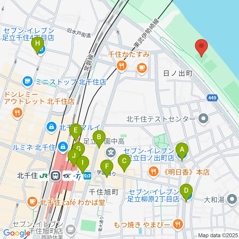 日の出町緑地野球場周辺のコンビニエンスストア一覧地図