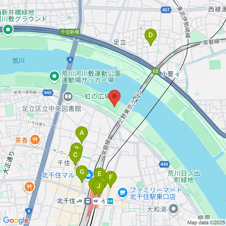 千住新橋野球場周辺のコンビニエンスストア一覧地図