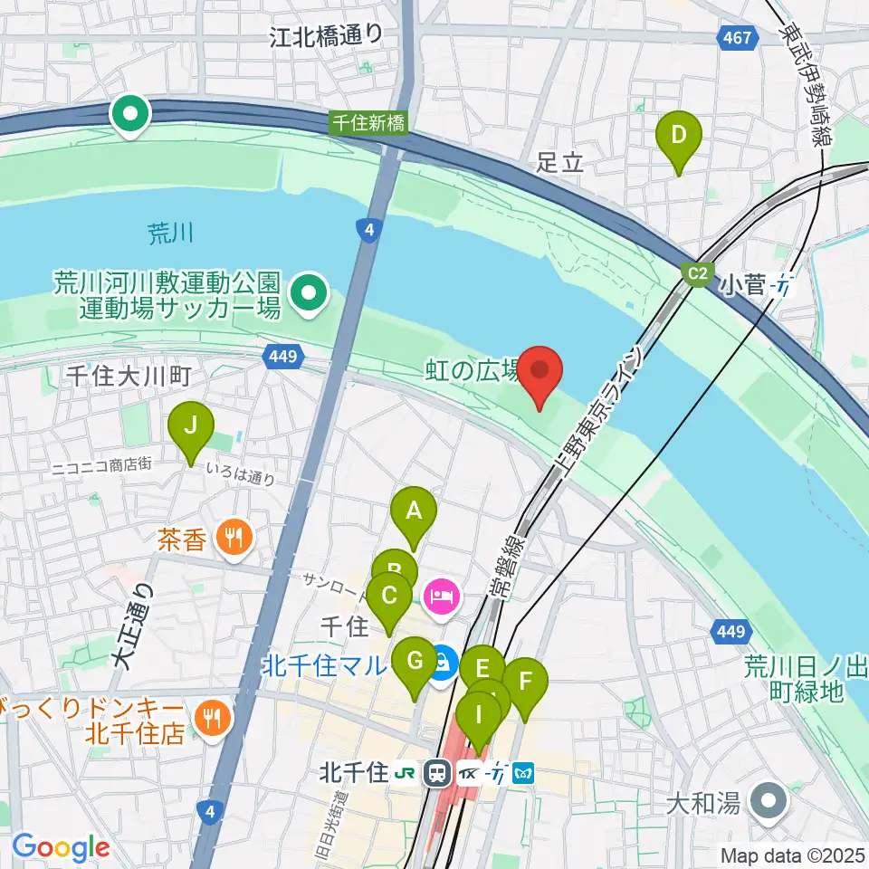 千住新橋野球場周辺のコンビニエンスストア一覧地図