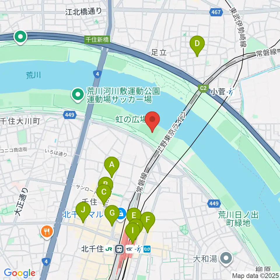 千住新橋野球場周辺のコンビニエンスストア一覧地図