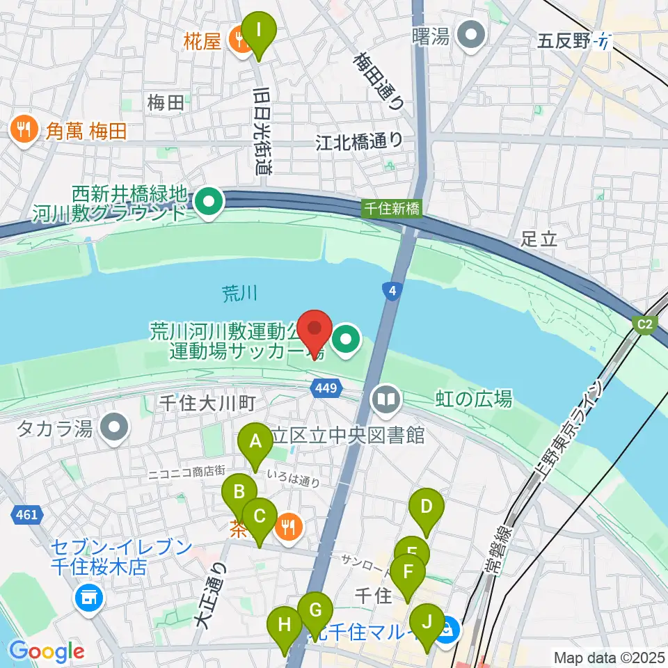 荒川河川敷運動公園野球場周辺のコンビニエンスストア一覧地図