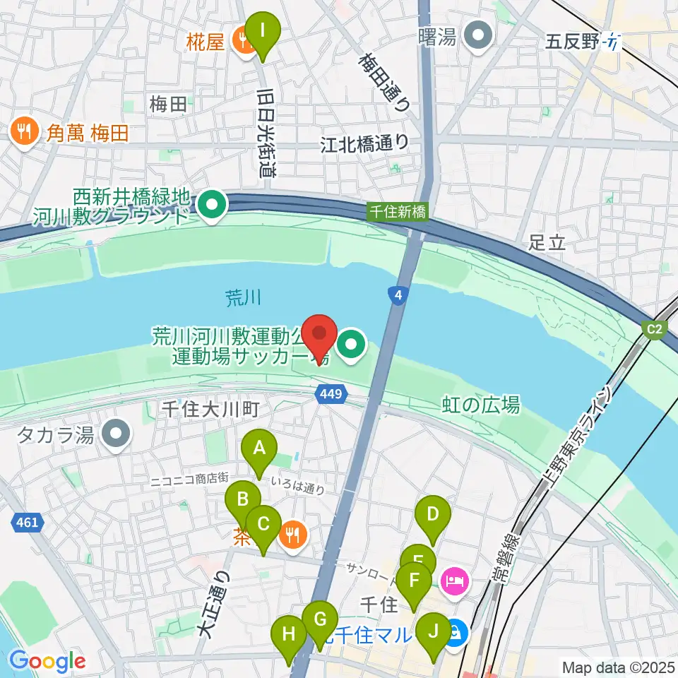 荒川河川敷運動公園野球場周辺のコンビニエンスストア一覧地図