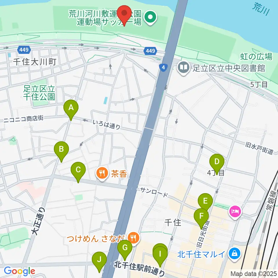 荒川河川敷運動公園野球場周辺のコンビニエンスストア一覧地図