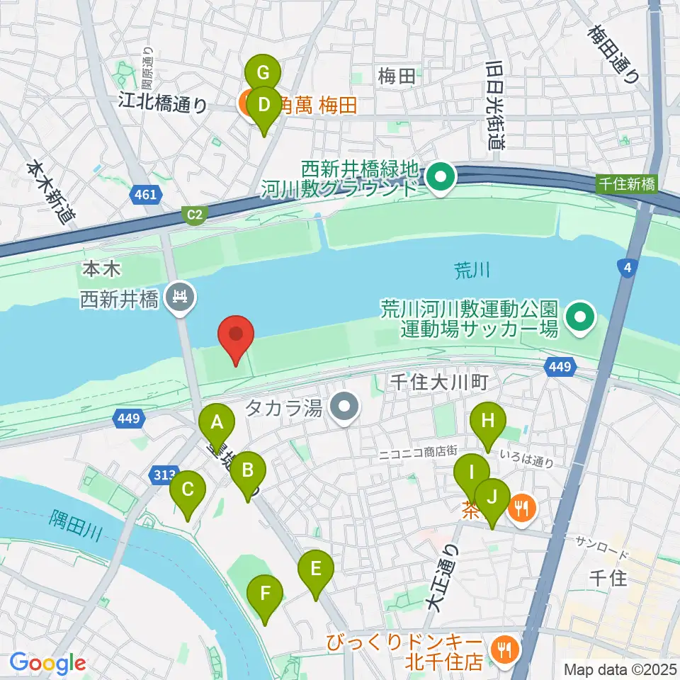 西新井橋野球場周辺のコンビニエンスストア一覧地図