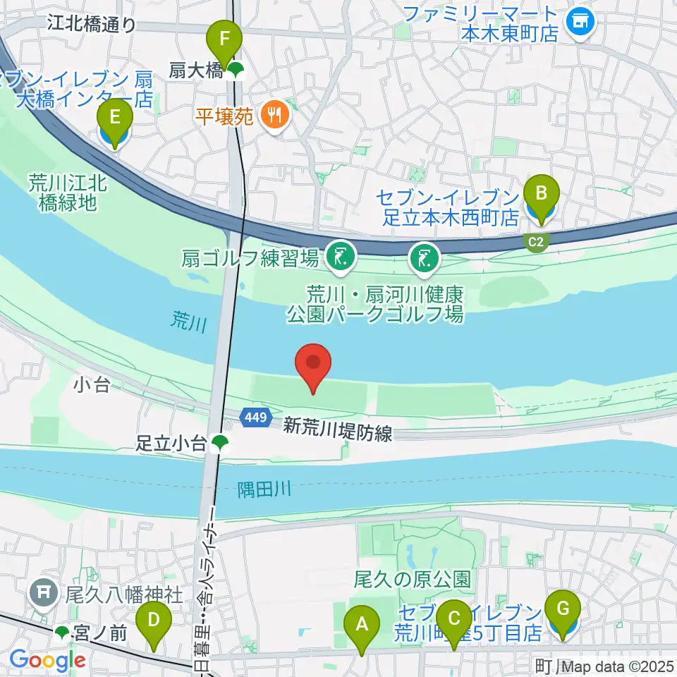 荒川区少年運動場野球場周辺のコンビニエンスストア一覧地図